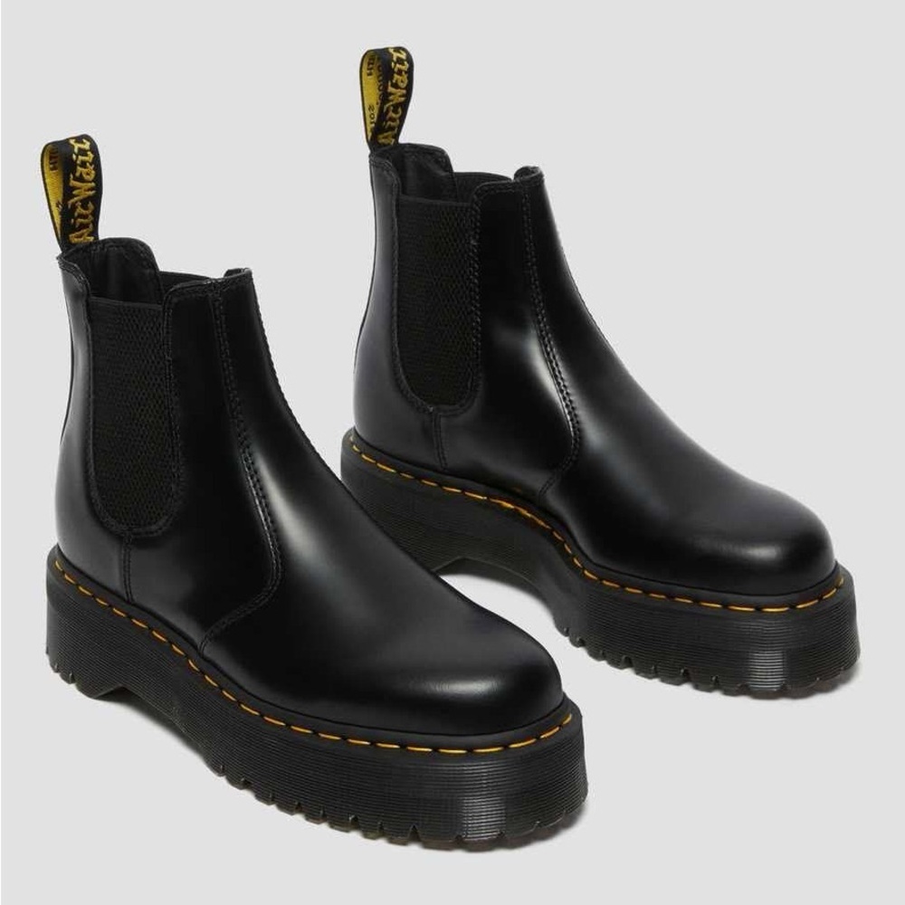 Dr. Martens 2976 Smooth Black Leather Quad Platform Ankle Chelsea Boots